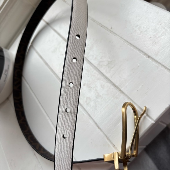 Calvin Klein Reversible Monogram Belt with Gold Buckle - Picture 9 of 11